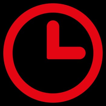 Clock icon from Primitive Set. This isolated flat symbol is drawn with red color on a black background, angles are rounded.