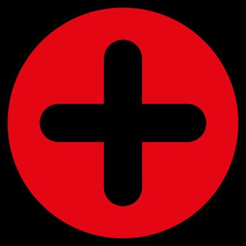 Create icon from Primitive Set. This isolated flat symbol is drawn with red color on a black background, angles are rounded.