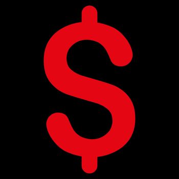 Dollar icon from Primitive Set. This isolated flat symbol is drawn with red color on a black background, angles are rounded.