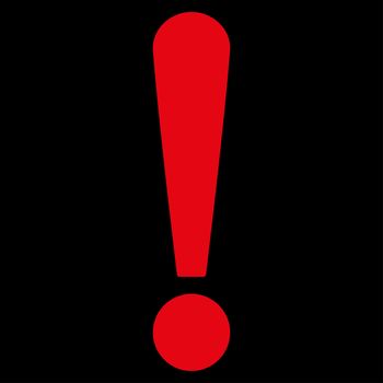 Exclamation Sign icon from Primitive Set. This isolated flat symbol is drawn with red color on a black background, angles are rounded.