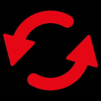 Refresh Ccw icon from Primitive Set. This isolated flat symbol is drawn with red color on a black background, angles are rounded.