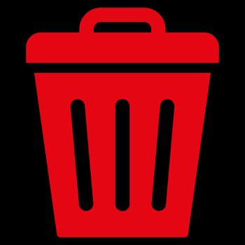 Trash Can icon from Primitive Set. This isolated flat symbol is drawn with red color on a black background, angles are rounded.