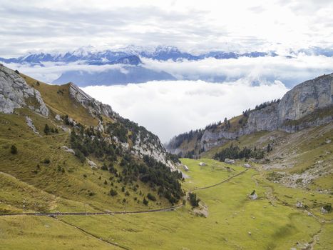 Beautiful Swiss Alps viewed from Pilatus mountain in Switzerland.