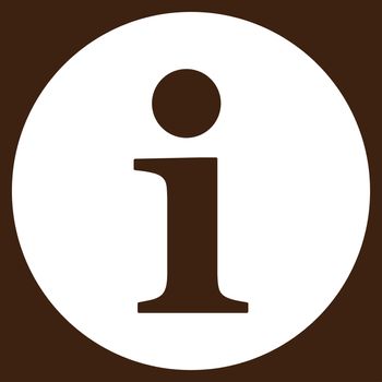 Information icon from Primitive Set. This isolated flat symbol is drawn with white color on a brown background, angles are rounded.