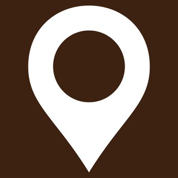 Map Marker icon from Primitive Set. This isolated flat symbol is drawn with white color on a brown background, angles are rounded.