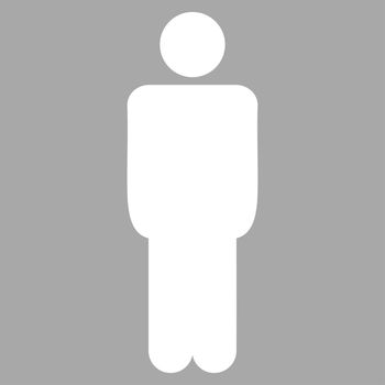 Man icon from Primitive Set. This isolated flat symbol is drawn with white color on a silver background, angles are rounded.