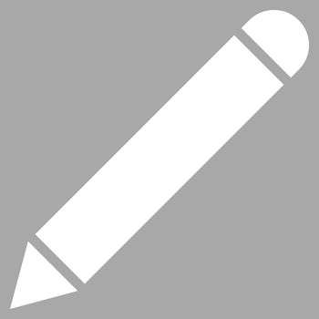 Pencil icon from Primitive Set. This isolated flat symbol is drawn with white color on a silver background, angles are rounded.
