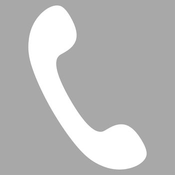 Phone icon from Primitive Set. This isolated flat symbol is drawn with white color on a silver background, angles are rounded.