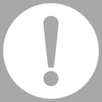 Problem icon from Primitive Set. This isolated flat symbol is drawn with white color on a silver background, angles are rounded.