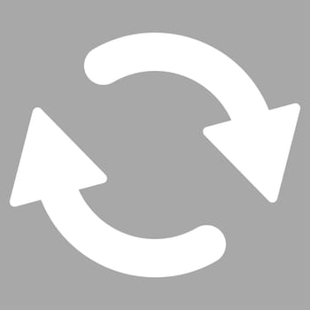 Refresh icon from Primitive Set. This isolated flat symbol is drawn with white color on a silver background, angles are rounded.