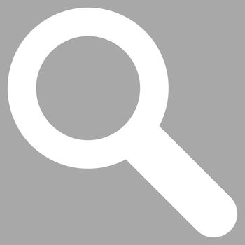 Search icon from Primitive Set. This isolated flat symbol is drawn with white color on a silver background, angles are rounded.