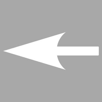 Sharp Left Arrow icon from Primitive Set. This isolated flat symbol is drawn with white color on a silver background.