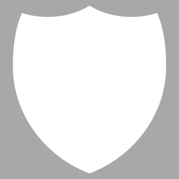 Shield icon from Primitive Set. This isolated flat symbol is drawn with white color on a silver background, angles are rounded.