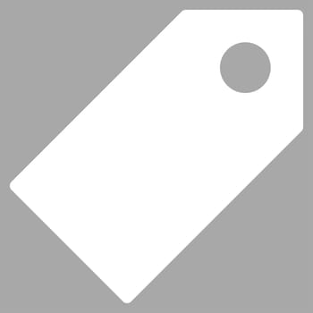 Tag icon from Primitive Set. This isolated flat symbol is drawn with white color on a silver background, angles are rounded.
