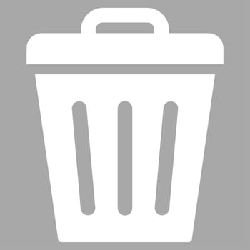 Trash Can icon from Primitive Set. This isolated flat symbol is drawn with white color on a silver background, angles are rounded.