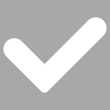 Yes icon from Primitive Set. This isolated flat symbol is drawn with white color on a silver background, angles are rounded.