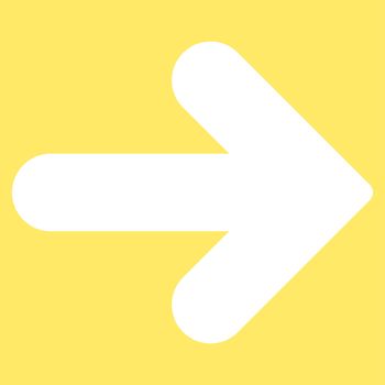 Arrow Right icon from Primitive Set. This isolated flat symbol is drawn with white color on a yellow background, angles are rounded.