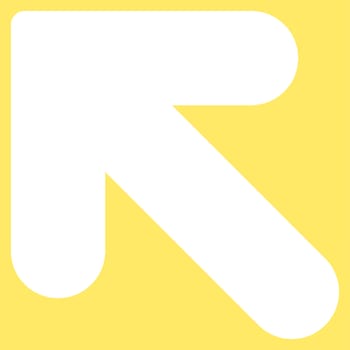 Arrow Up Left icon from Primitive Set. This isolated flat symbol is drawn with white color on a yellow background, angles are rounded.