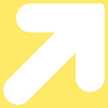 Arrow Up Right icon from Primitive Set. This isolated flat symbol is drawn with white color on a yellow background, angles are rounded.