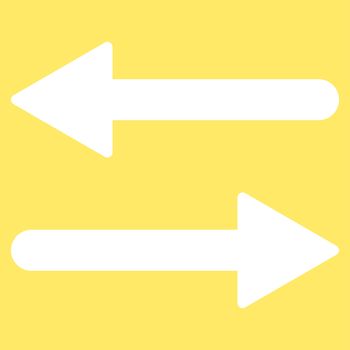 Arrows Exchange Horizontal icon from Primitive Set. This isolated flat symbol is drawn with white color on a yellow background, angles are rounded.