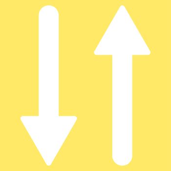 Arrows Exchange Vertical icon from Primitive Set. This isolated flat symbol is drawn with white color on a yellow background, angles are rounded.