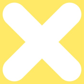 Cancel icon from Primitive Set. This isolated flat symbol is drawn with white color on a yellow background, angles are rounded.