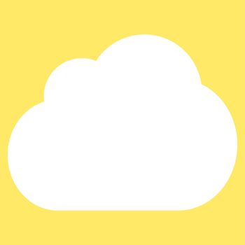 Cloud icon from Primitive Set. This isolated flat symbol is drawn with white color on a yellow background, angles are rounded.