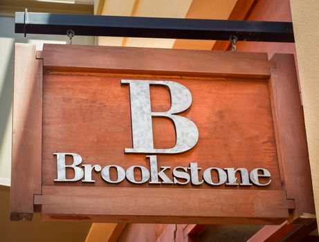 PASADENA, CA/USA - JUNE 21, 2015: Brookstone retail store sign. Brookstone is a speciality retail store commonly found in shopping malls.