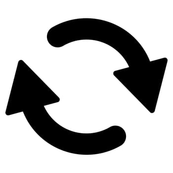 Refresh icon from Primitive Set. This isolated flat symbol is drawn with black color on a white background, angles are rounded.