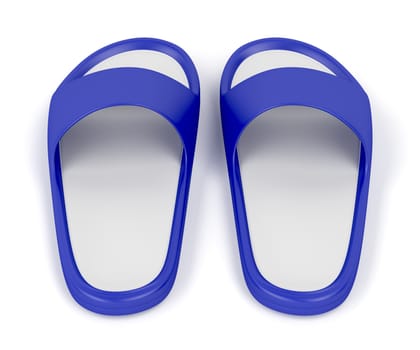 Blue rubber slippers on white background