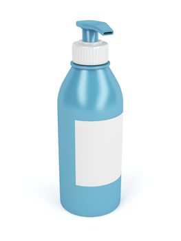 Lotion bottle with pump and blank label on white background 