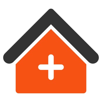Clinic glyph icon. Style is bicolor flat symbol, orange and gray colors, rounded angles, white background.
