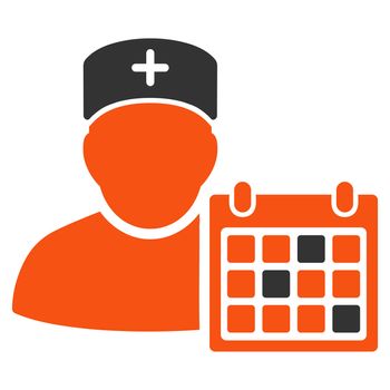 Doctor Calendar glyph icon. Style is bicolor flat symbol, orange and gray colors, rounded angles, white background.