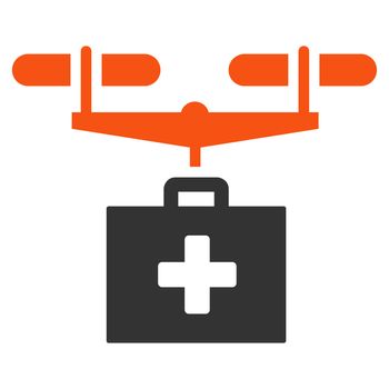 Drug Drone Delivery glyph icon. Style is bicolor flat symbol, orange and gray colors, rounded angles, white background.