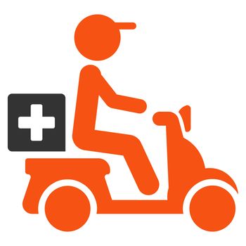 Drugs Motorbike Delivery glyph icon. Style is bicolor flat symbol, orange and gray colors, rounded angles, white background.
