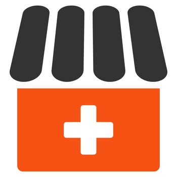 Drugstore glyph icon. Style is bicolor flat symbol, orange and gray colors, rounded angles, white background.