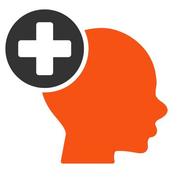 Head Treatment glyph icon. Style is bicolor flat symbol, orange and gray colors, rounded angles, white background.