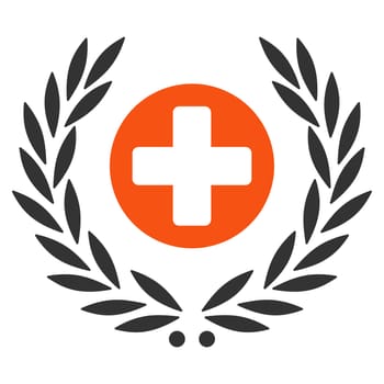 Health Care Embleme glyph icon. Style is bicolor flat symbol, orange and gray colors, rounded angles, white background.