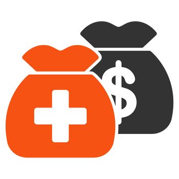 Health Care Funds glyph icon. Style is bicolor flat symbol, orange and gray colors, rounded angles, white background.