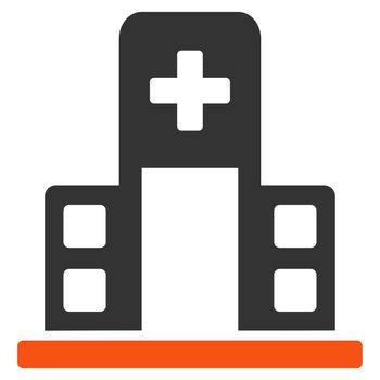 Hospital Building glyph icon. Style is bicolor flat symbol, orange and gray colors, rounded angles, white background.
