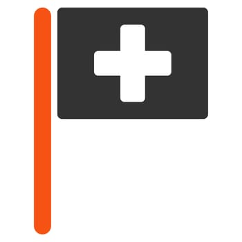 Hospital Flag glyph icon. Style is bicolor flat symbol, orange and gray colors, rounded angles, white background.