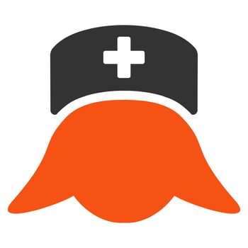 Hospital Nurse Head glyph icon. Style is bicolor flat symbol, orange and gray colors, rounded angles, white background.