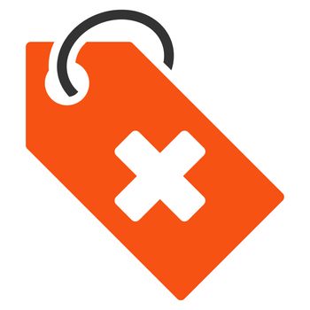 Hospital Tag glyph icon. Style is bicolor flat symbol, orange and gray colors, rounded angles, white background.