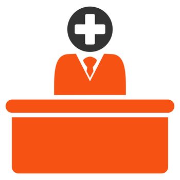 Medical Bureaucrat glyph icon. Style is bicolor flat symbol, orange and gray colors, rounded angles, white background.