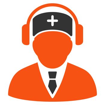 Medical Call Center glyph icon. Style is bicolor flat symbol, orange and gray colors, rounded angles, white background.