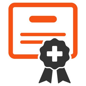 Medical Certification glyph icon. Style is bicolor flat symbol, orange and gray colors, rounded angles, white background.