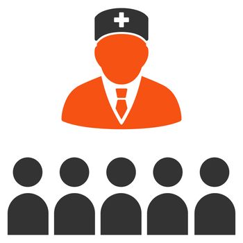 Medical Class glyph icon. Style is bicolor flat symbol, orange and gray colors, rounded angles, white background.