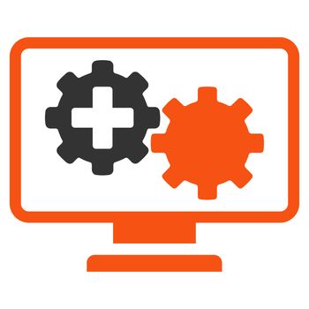 Medical Process Monitoring glyph icon. Style is bicolor flat symbol, orange and gray colors, rounded angles, white background.