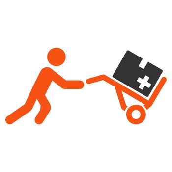 Medical Shopping glyph icon. Style is bicolor flat symbol, orange and gray colors, rounded angles, white background.