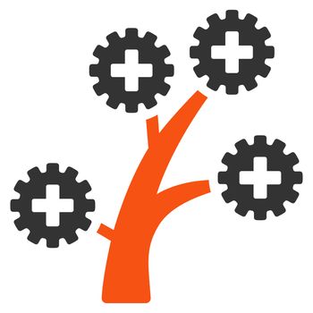 Medical Technology Tree glyph icon. Style is bicolor flat symbol, orange and gray colors, rounded angles, white background.